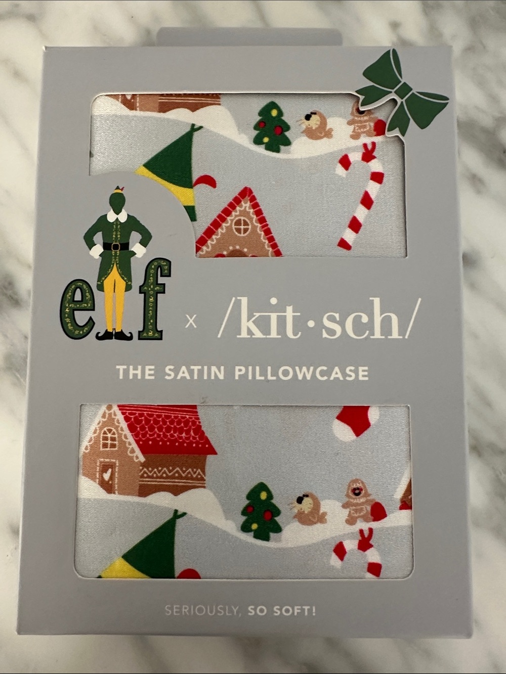 Kitsch Elf Satin Standard Pillowcase with Holiday Print, new